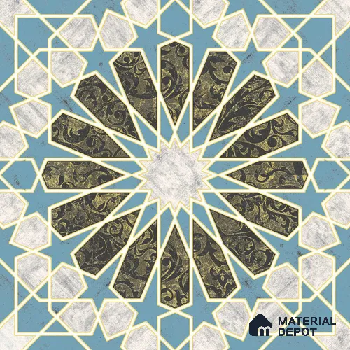 Multifired Moroccan Floor & Wall Tile TL 05669 B Zellige Sapphire Arabesque 1 ft x 1 ft Vitrified Matte Finish - 9 mm | Suitable for Kitchen, Bathroom, Balcony