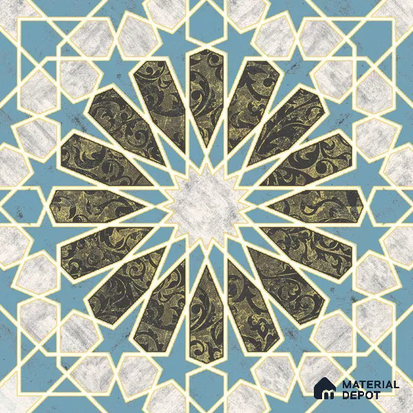 Multifired Moroccan Floor & Wall Tile TL 05669 B Zellige Sapphire Arabesque 1 ft x 1 ft Vitrified Matte Finish - 9 mm | Suitable for Kitchen, Bathroom, Balcony