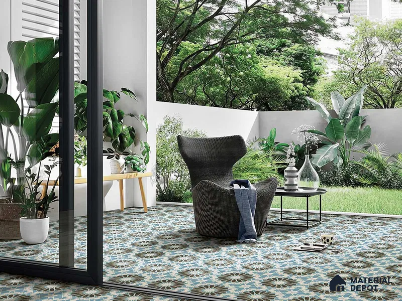 Multifired Moroccan Floor & Wall Tile TL 05669 B Zellige Sapphire Arabesque 1 ft x 1 ft Vitrified Matte Finish - 9 mm | Suitable for Kitchen, Bathroom, Balcony