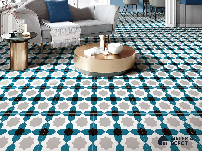 Multifired Moroccan Floor & Wall Tile TL 05709 Zellige Starry Blue 12 x 12 inch Vitrified Matte Finish - 9 mm | Suitable for Living Room, Bathroom, Kitchen & Backsplash
