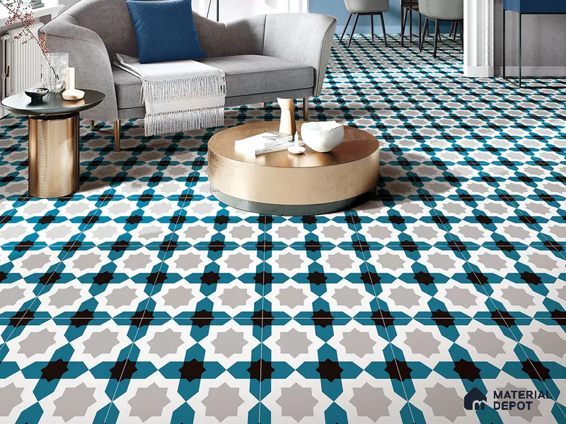 Multifired Moroccan Floor & Wall Tile TL 05709 Zellige Starry Blue 1 ft x 1 ft Vitrified Matte Finish - 9 mm | Suitable for Kitchen, Bathroom, Balcony