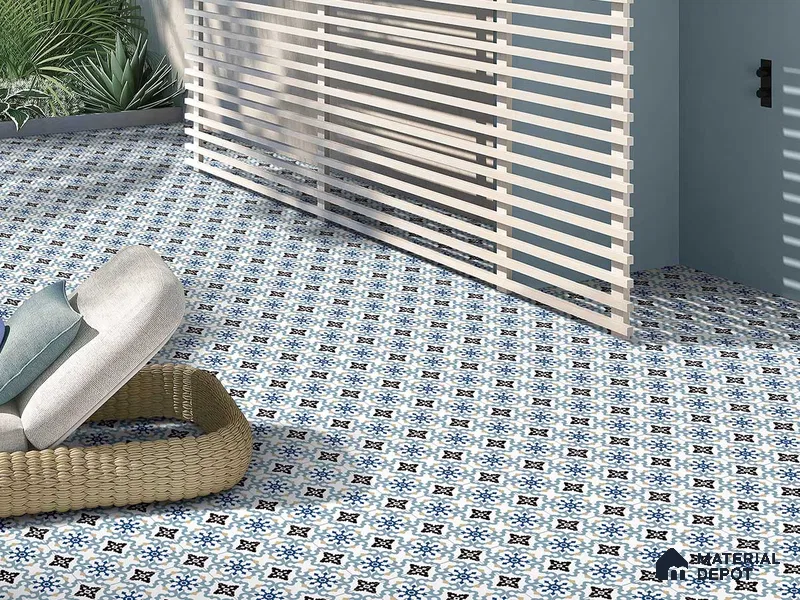 Multifired Moroccan Floor & Wall Tile TL 05704 Zellige Swelling Blue 12 x 12 inch Vitrified Matte Finish - 9 mm | Suitable for Living Room, Bathroom, Kitchen & Backsplash