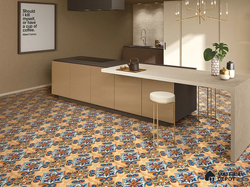 Multifired Moroccan Floor & Wall Tile TL 05690 Zellige Tar Heel Blue 1 ft x 1 ft Vitrified Matte Finish - 9 mm | Suitable for Kitchen, Bathroom, Balcony