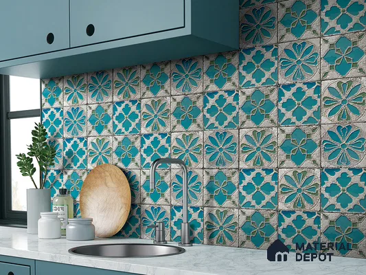 Moroccan Wall Tile TL 05645 Opulence Blue Zenith 8 x 8 inch Ceramic Matte Finish - 9 mm | 4 Random Faces | Suitable for Living Room, Bathroom, Kitchen & Backsplash | Please Expect a Slight Variation of Pattern