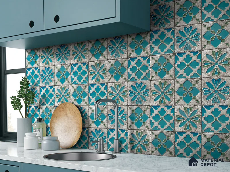 Moroccan Wall Tile TL 05645 Opulence Blue Zenith 8 x 8 inch Ceramic Matte Finish - 9 mm | 4 Random Faces | Suitable for Living Room, Bathroom, Kitchen & Backsplash | Please Expect a Slight Variation of Pattern