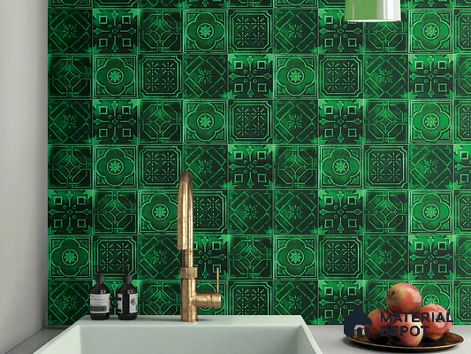 Moroccan Wall Tile TL 05637 Tangier Emerald Sculpture 6 x 6 inch Ceramic Matte Finish - 9 mm | 5 Random Faces | Suitable for Living Room, Bathroom, Kitchen & Backsplash