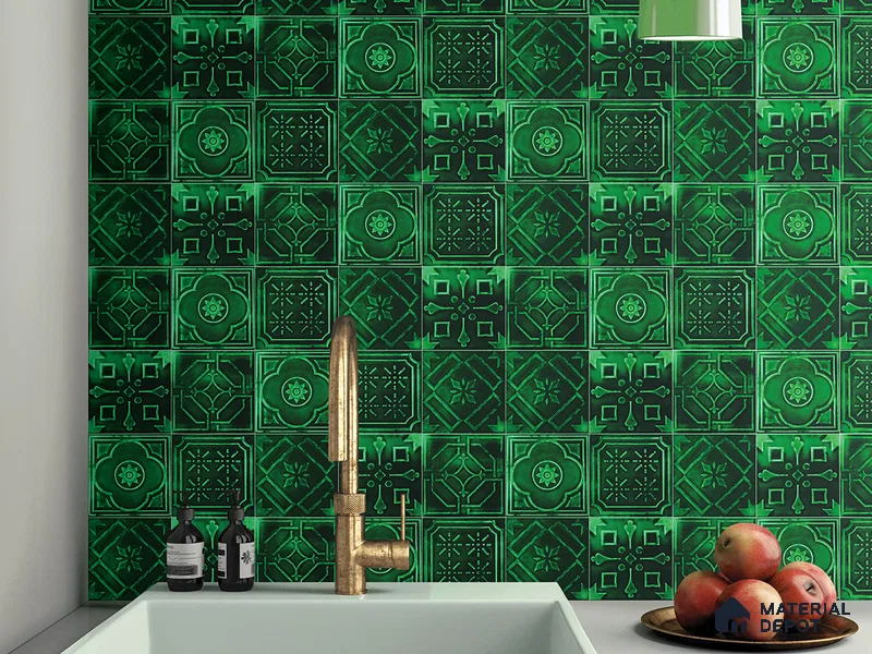 Moroccan Wall Tile TL 05637 Tangier Emerald Sculpture 6 x 6 inch Ceramic Matte Finish - 9 mm | 5 Random Faces | Suitable for Living Room, Bathroom, Kitchen & Backsplash