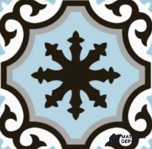 Multifired Moroccan Floor & Wall Tile TL 07956 B Graphite Lace 12 x 12 inch Vitrified Matte Finish - 9 mm | Suitable for Living Room, Bathroom, Kitchen & Backsplash