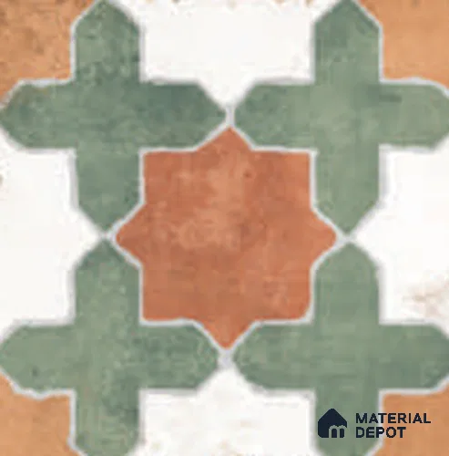 Moroccan Floor Tile TL 12597 Sienna Verde 1 ft x 1 ft White Body Vitrified Matte Finish - 9 mm | Living Room, Foyer, Office & Dining | 4 Random Design | Minimum 2 mm Spacer Is Mandatory