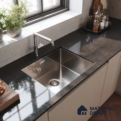 Belina Quartz QR 00016 Noir Astral Regalia Series 11.42 ft x 6.58 ft Quartz - 20 mm | 10 Years Warranty | Suitable for Kitchen, Restaurant, Counter Tops, Dining, Reception, office