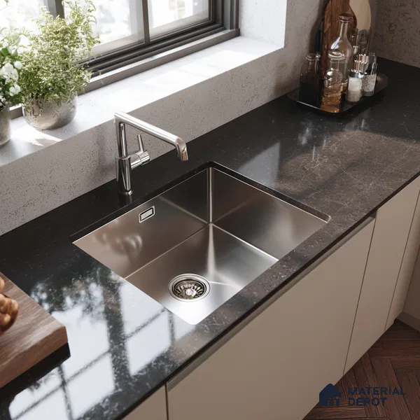 Belina Quartz QR 00016 Noir Astral Regalia Series 11.42 ft x 6.58 ft Quartz - 20 mm | 10 Years Warranty | Suitable for Kitchen, Restaurant, Counter Tops, Dining, Reception, office