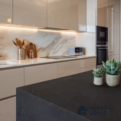 Belina Quartz QR 00016 Noir Astral Regalia Series 11.42 ft x 6.58 ft Quartz - 20 mm | 10 Years Warranty | Suitable for Kitchen, Restaurant, Counter Tops, Dining, Reception, office