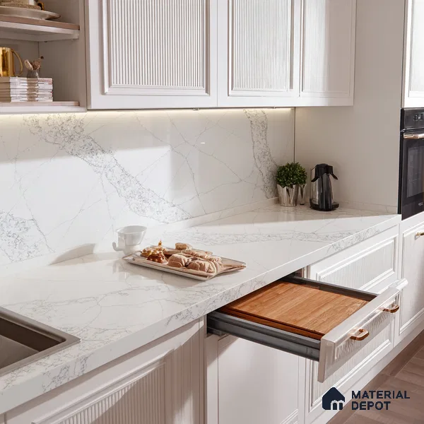 Belina Quartz QR 00022 Celestial Vein Regalia Series 11.42 ft x 6.58 ft Quartz - 20 mm | 10 Years Warranty | Suitable for Kitchen, Restaurant, Counter Tops, Dining, Reception, office
