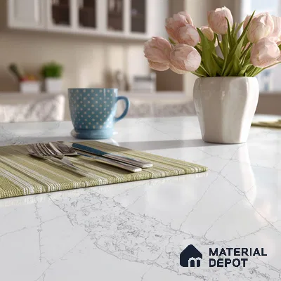 Belina Quartz QR 00022 Celestial Vein Regalia Series 11.42 ft x 6.58 ft Quartz - 20 mm | 10 Years Warranty | Suitable for Kitchen, Restaurant, Counter Tops, Dining, Reception, office