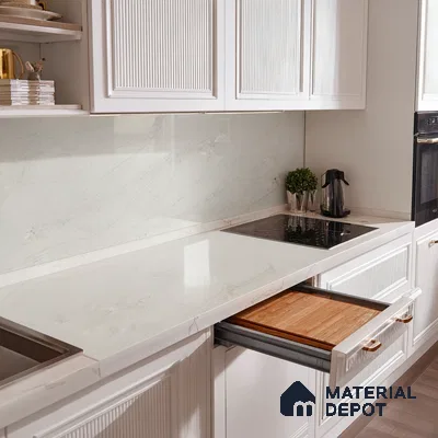 Belina Quartz QR 00023 Celestial Veil Regalia Series 11.42 ft x 6.58 ft Quartz - 20 mm | 10 Years Warranty | Suitable for Kitchen, Restaurant, Counter Tops, Dining, Reception, office