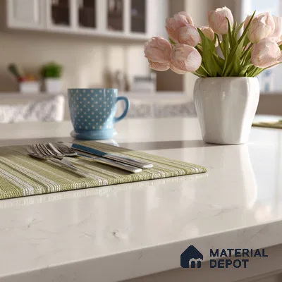 Belina Quartz QR 00023 Celestial Veil Regalia Series 11.42 ft x 6.58 ft Quartz - 20 mm | 10 Years Warranty | Suitable for Kitchen, Restaurant, Counter Tops, Dining, Reception, office