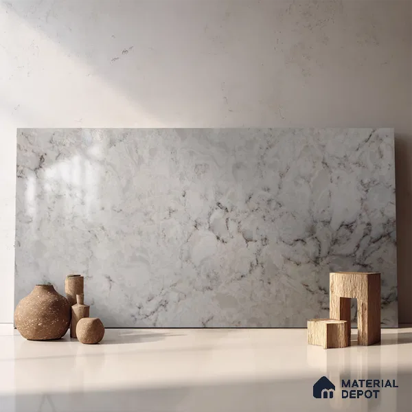 Belina Quartz QR 00174 Sahara Vein Value Series 10.5 ft x 5.25 ft Quartz - 20 mm | 5 Years Warranty | Suitable for Kitchen, Restaurant, Counter Tops, Dining, Reception, office