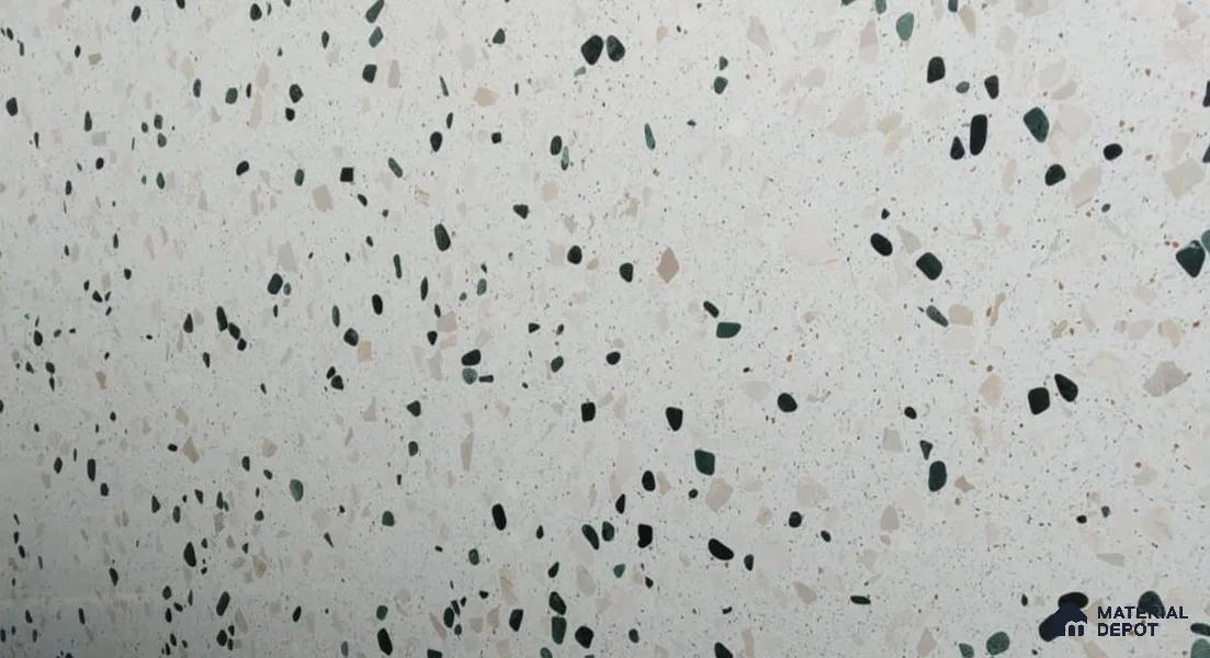 Belina Quartz QR 00185 Verde Terrazzo Series 10.6 ft x 5.31 ft Quartz - 20 mm | 5 Years Warranty | Suitable for Kitchen, Restaurant, Counter Tops, Dining, Reception, office