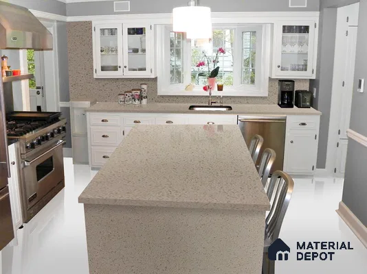 Belina Quartz QR 00184 Ivory Pebble Cloud Value Series 10.5 ft x 5.25 ft Quartz - 20 mm | 5 Years Warranty | Suitable for Kitchen, Restaurant, Counter Tops, Dining, Reception, office