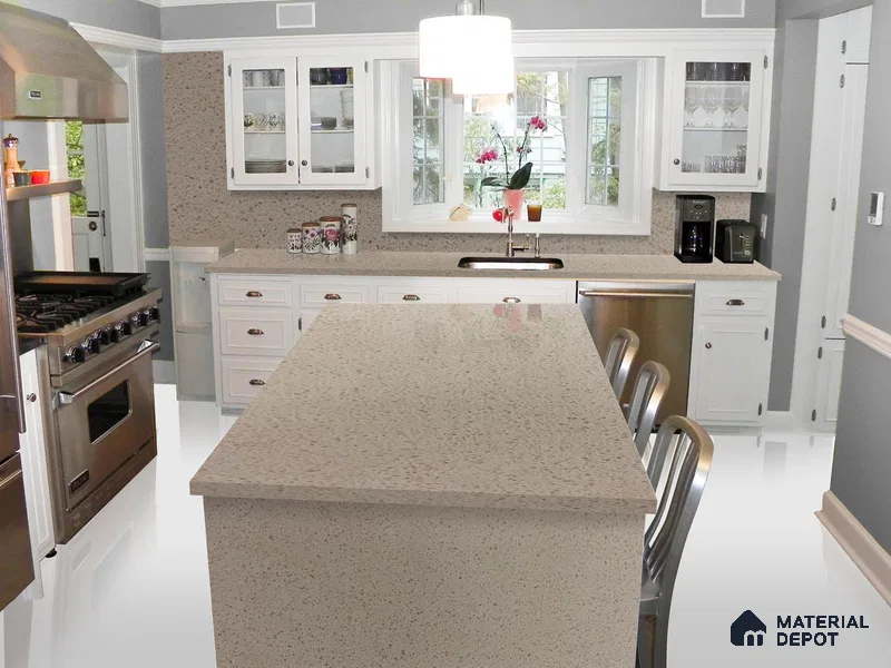 Belina Quartz QR 00184 Ivory Pebble Cloud Value Series 10.5 ft x 5.25 ft Quartz - 20 mm | 5 Years Warranty | Suitable for Kitchen, Restaurant, Counter Tops, Dining, Reception, office