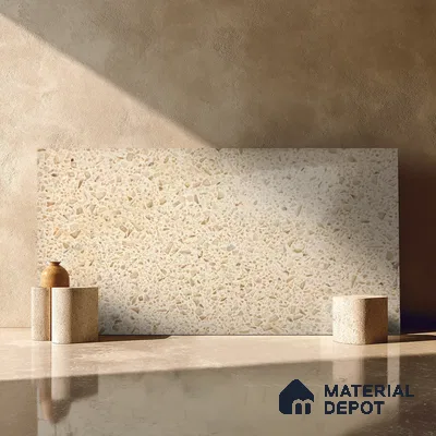 Belina Quartz QR 00162 Sienna Terrazzo Value Series 10.5 ft x 5.25 ft Quartz - 20 mm | 5 Years Warranty | Suitable for Kitchen, Restaurant, Counter Tops, Dining, Reception, office