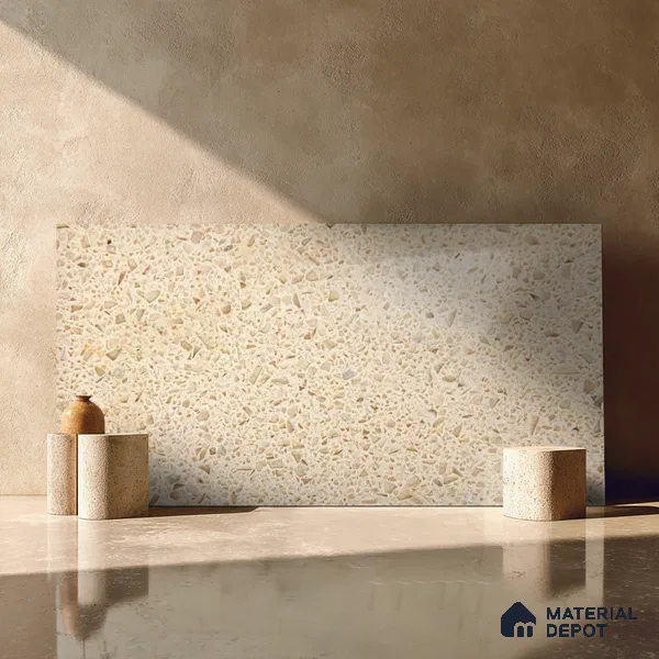 Belina Quartz QR 00162 Sienna Terrazzo Value Series 10.5 ft x 5.25 ft Quartz - 20 mm | 5 Years Warranty | Suitable for Kitchen, Restaurant, Counter Tops, Dining, Reception, office