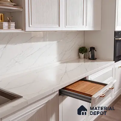 Belina Quartz QR 00025 Celeste Vein Regalia Series 11.42 ft x 6.58 ft Quartz - 20 mm | 10 Years Warranty | Suitable for Kitchen, Restaurant, Counter Tops, Dining, Reception, office