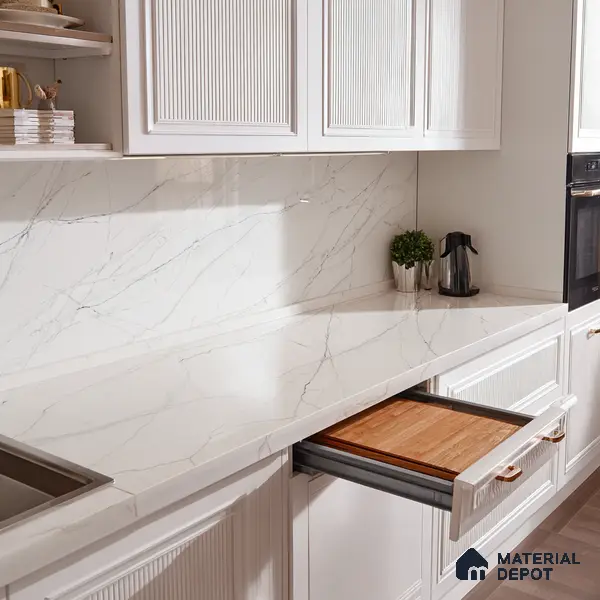 Belina Quartz QR 00025 Celeste Vein Regalia Series 11.42 ft x 6.58 ft Quartz - 20 mm | 10 Years Warranty | Suitable for Kitchen, Restaurant, Counter Tops, Dining, Reception, office