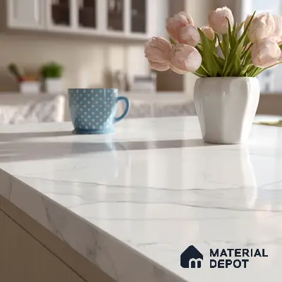 Belina Quartz QR 00025 Celeste Vein Regalia Series 11.42 ft x 6.58 ft Quartz - 20 mm | 10 Years Warranty | Suitable for Kitchen, Restaurant, Counter Tops, Dining, Reception, office
