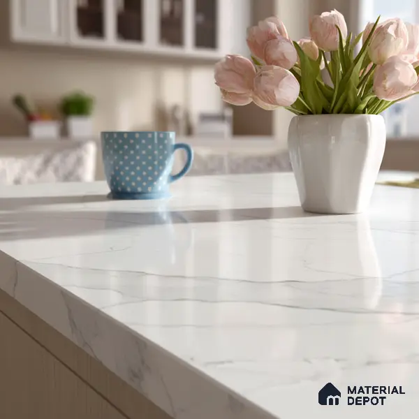 Belina Quartz QR 00025 Celeste Vein Regalia Series 11.42 ft x 6.58 ft Quartz - 20 mm | 10 Years Warranty | Suitable for Kitchen, Restaurant, Counter Tops, Dining, Reception, office