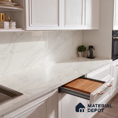 Belina Quartz QR 00035 Ivory Whisper Regalia Series 11.42 ft x 6.58 ft Quartz - 20 mm | 10 Years Warranty | Suitable for Kitchen, Restaurant, Counter Tops, Dining, Reception, office