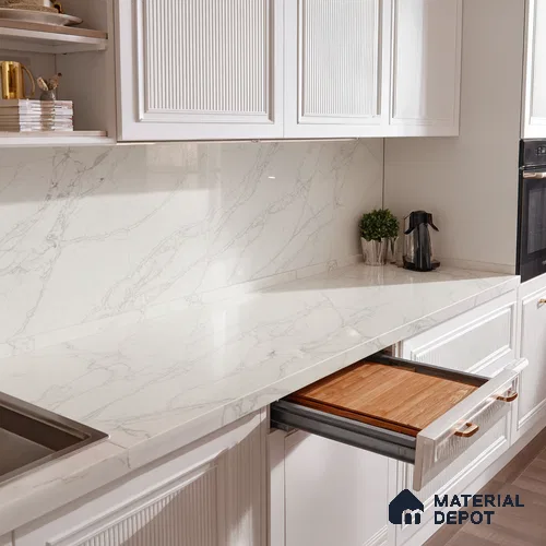 Belina Quartz QR 00035 Ivory Whisper Regalia Series 11.42 ft x 6.58 ft Quartz - 20 mm | 10 Years Warranty | Suitable for Kitchen, Restaurant, Counter Tops, Dining, Reception, office