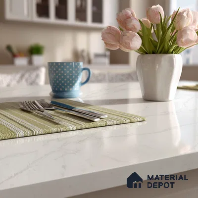 Belina Quartz QR 00035 Ivory Whisper Regalia Series 11.42 ft x 6.58 ft Quartz - 20 mm | 10 Years Warranty | Suitable for Kitchen, Restaurant, Counter Tops, Dining, Reception, office