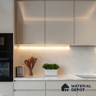 Belina Quartz QR 00036 Series Ivory Cascade Regalia Series 11.42 ft x 6.58 ft Quartz - 20 mm | 10 Years Warranty | Suitable for Kitchen, Restaurant, Counter Tops, Dining, Reception, office