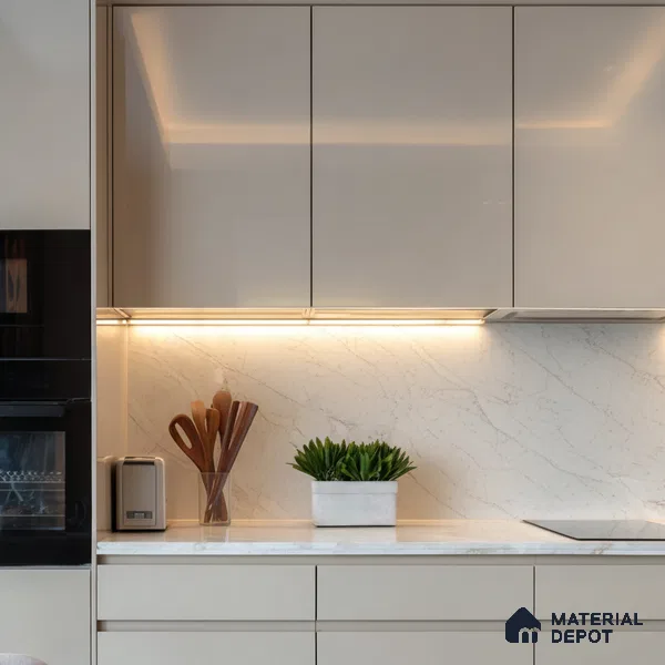 Belina Quartz QR 00036 Series Ivory Cascade Regalia Series 11.42 ft x 6.58 ft Quartz - 20 mm | 10 Years Warranty | Suitable for Kitchen, Restaurant, Counter Tops, Dining, Reception, office