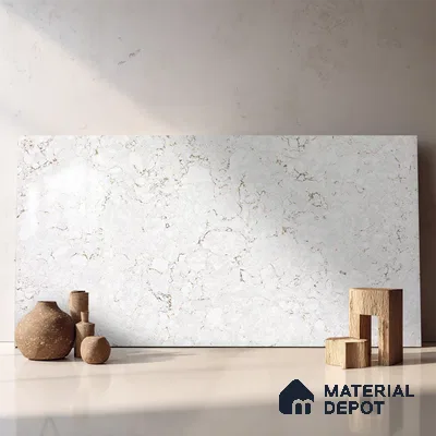 Belina Quartz QR 00171 Ivory Cascade Value Series 10.5 ft x 5.25 ft Quartz - 20 mm | 5 Years Warranty | Suitable for Kitchen, Restaurant, Counter Tops, Dining, Reception, office