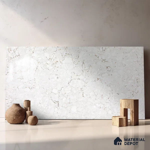 Belina Quartz QR 00171 Ivory Cascade Value Series 10.5 ft x 5.25 ft Quartz - 20 mm | 5 Years Warranty | Suitable for Kitchen, Restaurant, Counter Tops, Dining, Reception, office