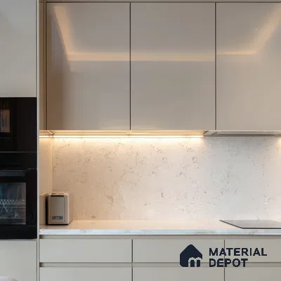 Belina Quartz QR 00171 Ivory Cascade Value Series 10.5 ft x 5.25 ft Quartz - 20 mm | 5 Years Warranty | Suitable for Kitchen, Restaurant, Counter Tops, Dining, Reception, office