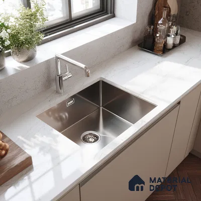 Belina Quartz QR 00038 Ivory Cascade Regalia Series 11.42 ft x 6.58 ft Quartz - 20 mm | 10 Years Warranty | Suitable for Kitchen, Restaurant, Counter Tops, Dining, Reception, office