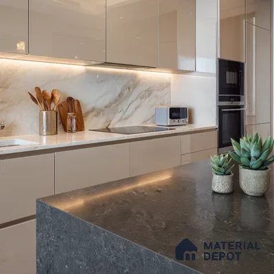 Belina Quartz QR 00173 Shadow Pietra Value Series 10.5 ft x 5.25 ft Quartz - 20 mm | 5 Years Warranty | Suitable for Kitchen, Restaurant, Counter Tops, Dining, Reception, office
