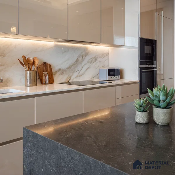 Belina Quartz QR 00173 Shadow Pietra Value Series 10.5 ft x 5.25 ft Quartz - 20 mm | 5 Years Warranty | Suitable for Kitchen, Restaurant, Counter Tops, Dining, Reception, office