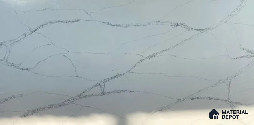 Belina Quartz QR 00180 Silver Cascade Value Series 10.5 ft x 5.25 ft Quartz - 20 mm | 5 Years Warranty | Suitable for Kitchen, Restaurant, Counter Tops, Dining, Reception, office