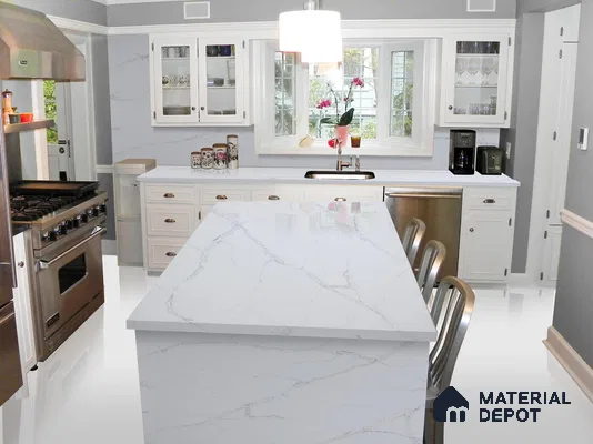Belina Quartz QR 00180 Silver Cascade Value Series 10.5 ft x 5.25 ft Quartz - 20 mm | 5 Years Warranty | Suitable for Kitchen, Restaurant, Counter Tops, Dining, Reception, office