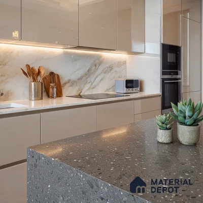 Belina Quartz QR 00163 Granite Mist Value Series 10.66 ft x 5.31 ft Quartz - 20 mm | 5 Years Warranty | Suitable for Kitchen, Restaurant, Counter Tops, Dining, Reception, office
