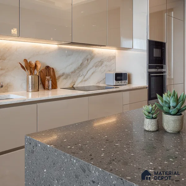 Belina Quartz QR 00163 Granite Mist Value Series 10.66 ft x 5.31 ft Quartz - 20 mm | 5 Years Warranty | Suitable for Kitchen, Restaurant, Counter Tops, Dining, Reception, office