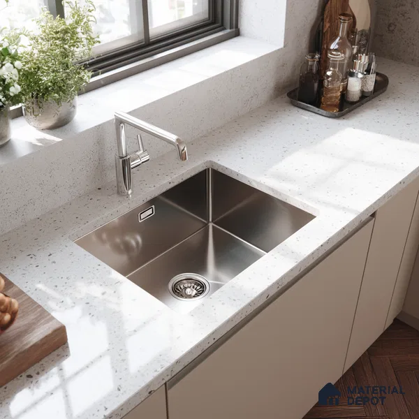 Belina Quartz QR 00314 Snow Shimmer Helsinki Series 10.5 ft x 5.35 ft Quartz - 20 mm | 10 Years and Replacement Warranty | Suitable for Kitchen, Restaurant, Counter Tops, Dining, Reception, office