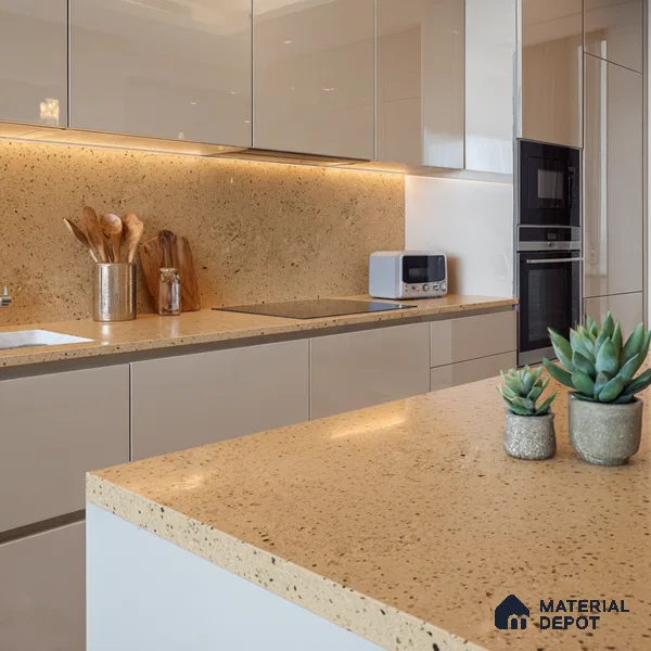 Belina Quartz QR 00310 Beige Celestia Helsinki Series 10.5 ft x 5.35 ft Quartz - 20 mm | 10 Years and Replacement Warranty | Suitable for Kitchen, Restaurant, Counter Tops, Dining, Reception, office
