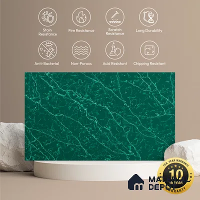 Belina Quartz QR 00302 Onyx Emerald Helsinki Series 10.5 ft x 5.35 ft Quartz - 20 mm | 10 Years and Replacement Warranty | Suitable for Kitchen, Restaurant, Counter Tops, Dining, Reception, office