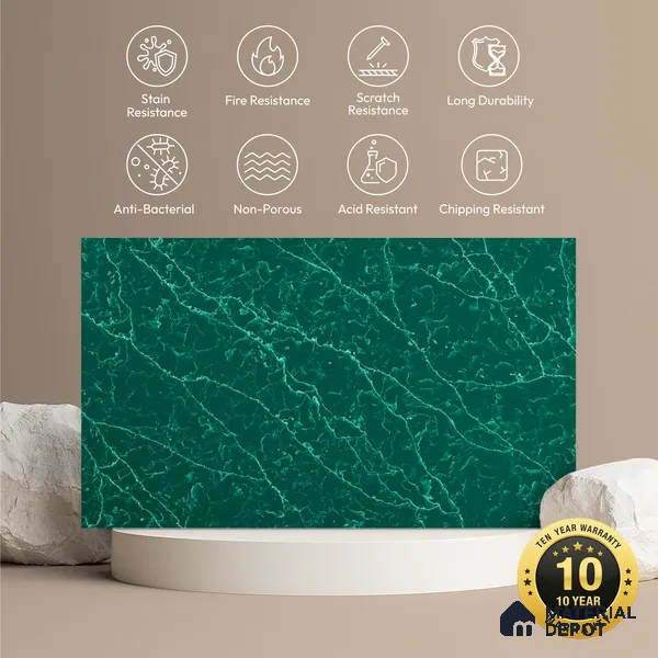 Belina Quartz QR 00302 Onyx Emerald Helsinki Series 10.5 ft x 5.35 ft Quartz - 20 mm | 10 Years and Replacement Warranty | Suitable for Kitchen, Restaurant, Counter Tops, Dining, Reception, office