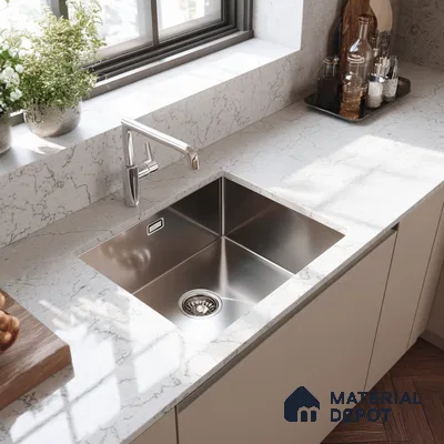 Belina Quartz QR 00275 Calacatta Modena Grey Helsinki Series 10.5 ft x 5.35 ft Quartz - 20 mm | 10 Years and Replacement Warranty | Suitable for Kitchen, Restaurant, Counter Tops, Dining, Reception, office